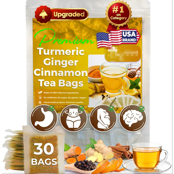 Turmeric Ginger Cinnamon Tea Bags - 30 Count | Anti-Inflammatory & Immune Support
