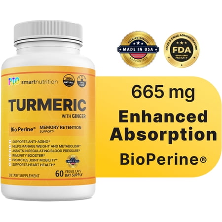 Turmeric & Ginger with BioPerine, Black Pepper - High Absorption Supplement, 60 Capsules by Rio