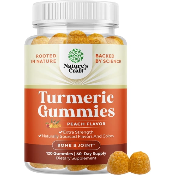 Turmeric Gummies for Adults Peach Flavor - Extra Strength Health Support Gummies with Turmeric Curcumin with Black Pepper Extract and Ginger - Turmeric and Ginger Peach Gummies Vitamins for Adults