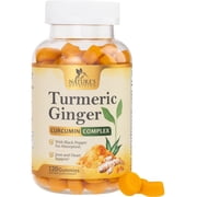 Turmeric Curcumin Supplement Gummies - 95% Curcuminoids with Turmeric & Ginger, Black Pepper for Best Absorption, Nature's Vegan Joint Support, Non-GMO, Gluten Free, Tasty Peach Flavor - 120 Gummies