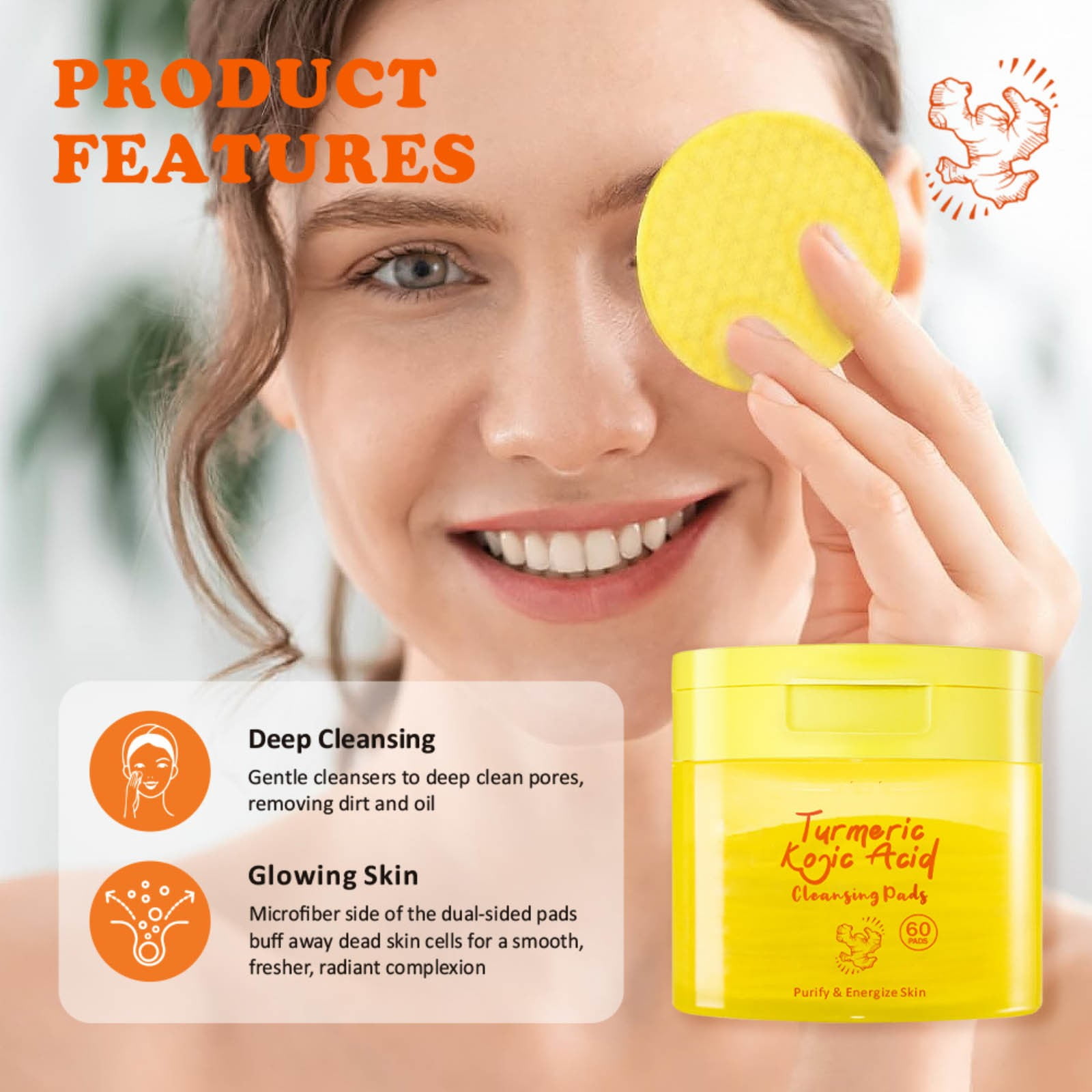 Turmeric Kojic Acid Cleansing Pads 60pcs, Face Turmeric & Kojic Acid