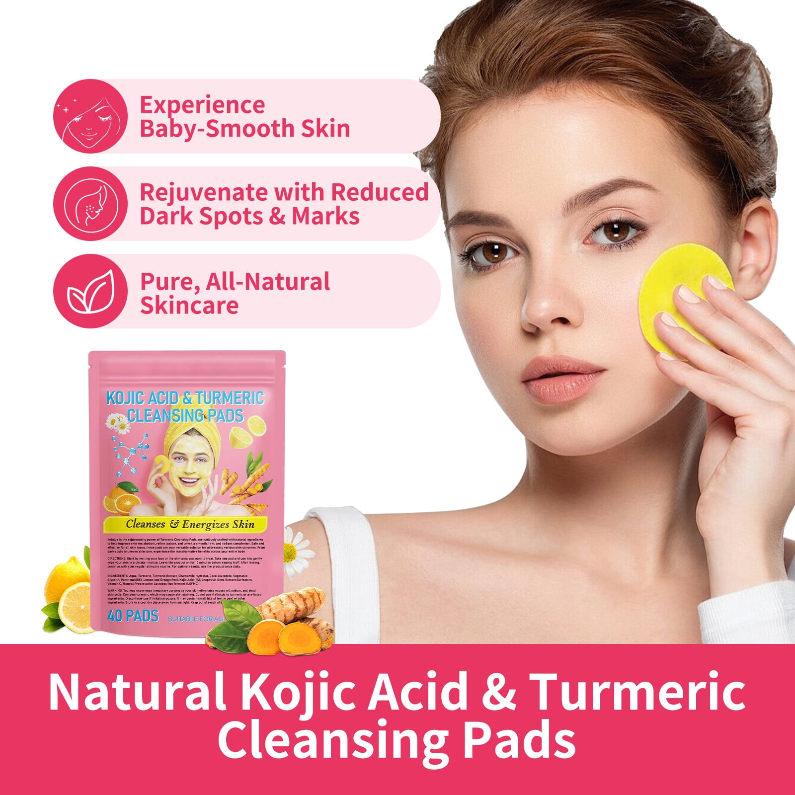Turmeric Kojic Acid Cleansing Pads Turmeric Cleansing Pads for Dark Spots Compressed Facial