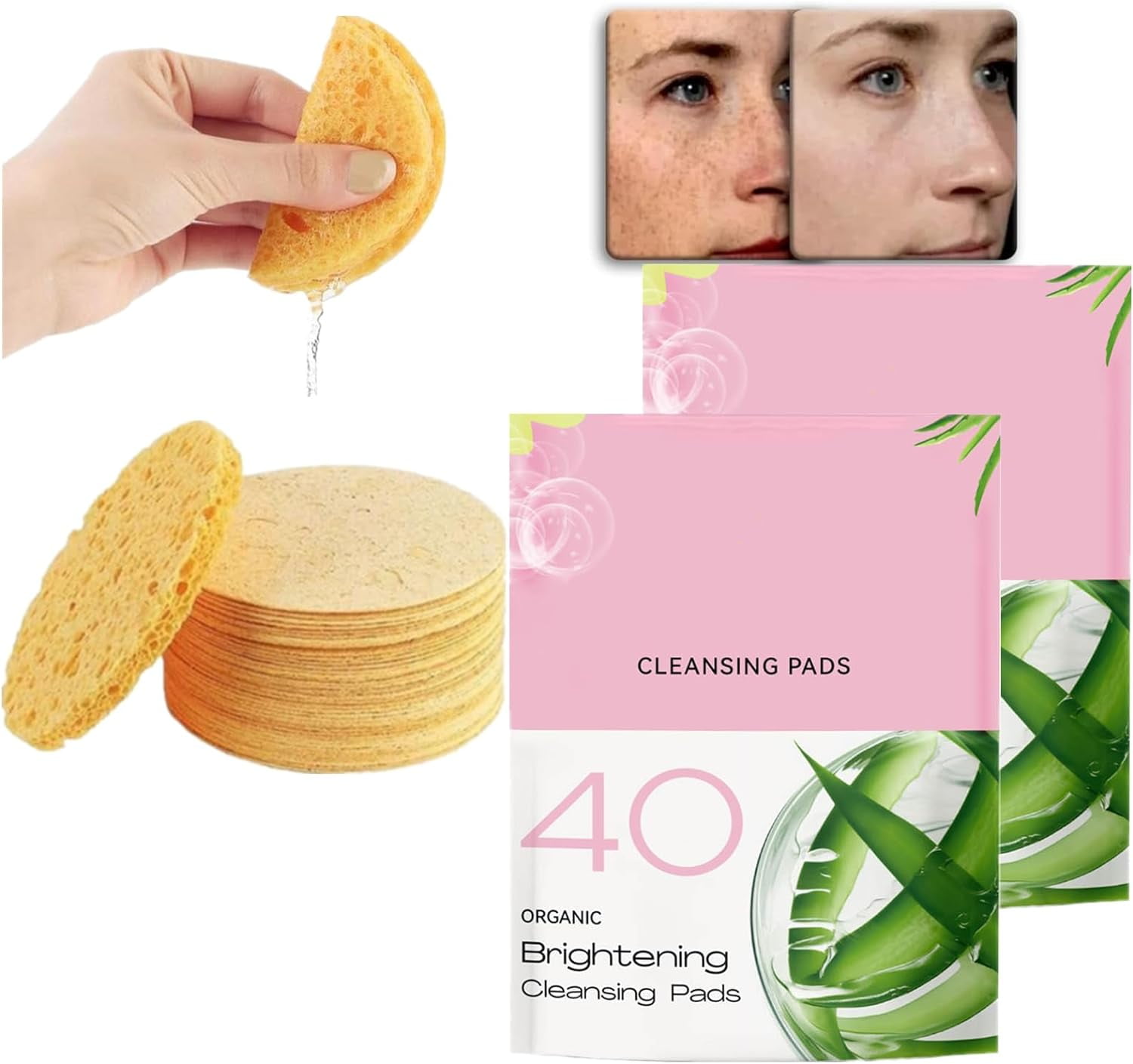 Turmeric & Kojic Acid Cleansing Pads for Face & Body, Compressed Turmeric Sponge Pad for Facial