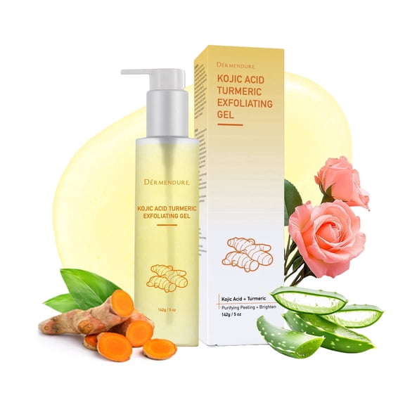 Dermendure Turmeric Kojic Acid Exfoliating Gel Peel Shot, Dead Skin Remover for Face and Body, Underarms, Knees, Brightening & Dark Spot Corrector, 5 oz