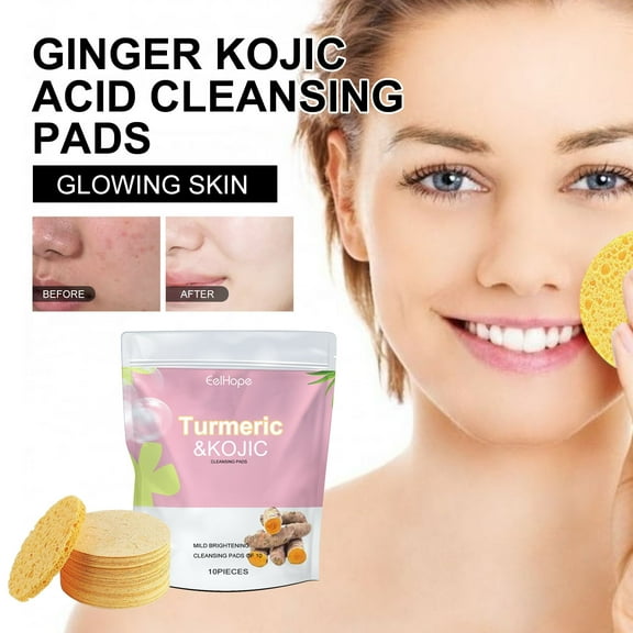 Turmeric Kojic Acid Pads, Ginger Face Pads, 2024 New Turmeric Kojic Cleansing Pads For Face Body Vitamin Exfoliates Skin Cleansing 30 Pieces(3 bags)