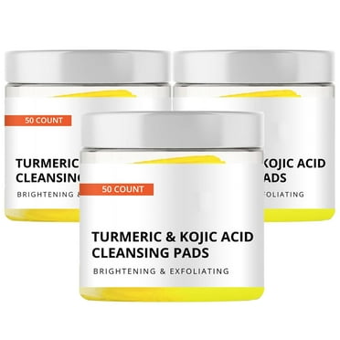 Turmeric Kojic Cleansing Pads, Turmeric Exfoliating Scrub Foaming Pads for Face and Body, Glowing Turmeric Kojic Pads for All Skin Types, Even Out Skin Tone, Clean Pores Deeply