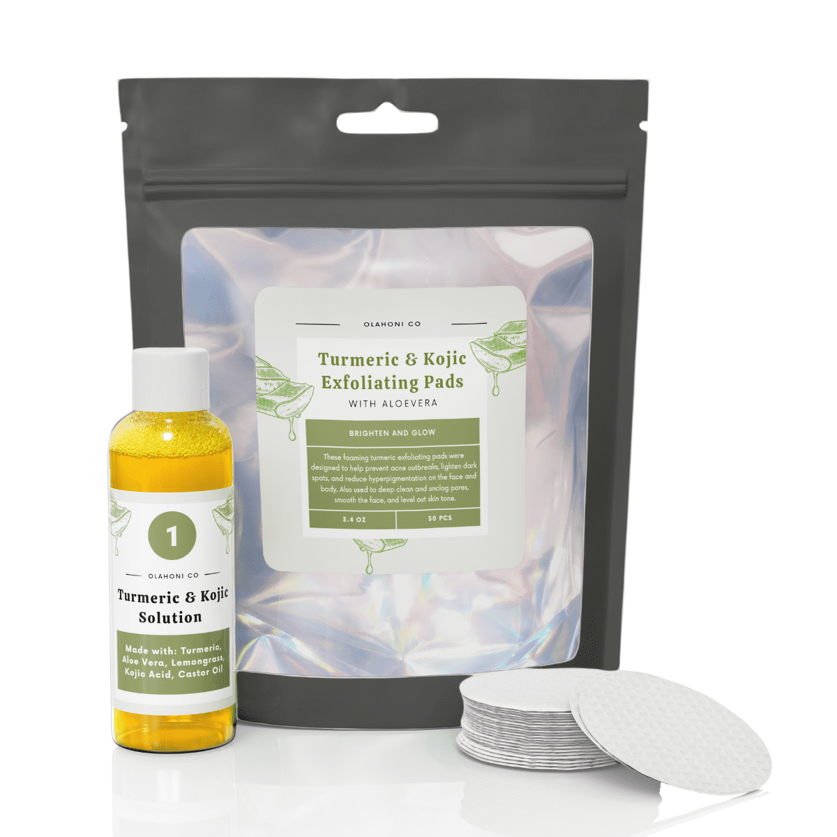 Turmeric & Kojic Infused Exfoliating & Cleansing Pads for Discoloration