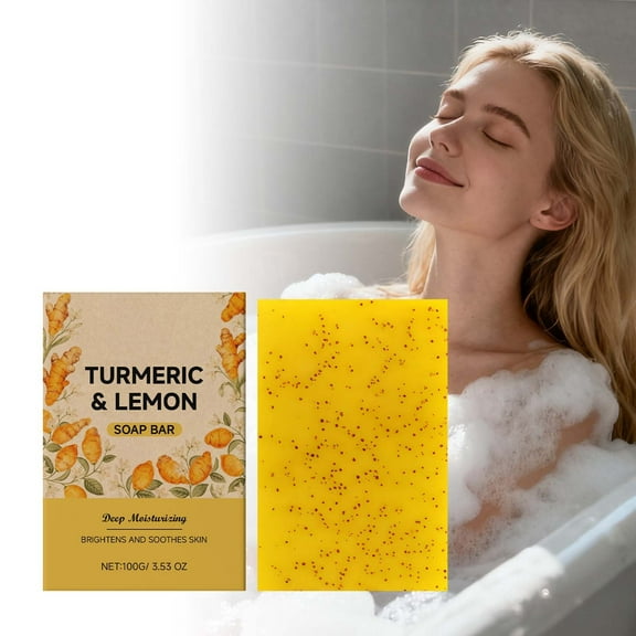 Turmeric Lemon Brightening Soap Bar,Natural Skin Brightening & Tone Evenning, Soothes Sun-Damaged Skin,Deep Moisturizing & Cleansing,Daily Use for All Skin Types,Sensitive Safe,100g