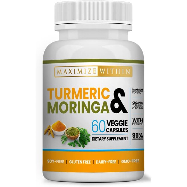 Turmeric & Moringa Veggie Capsules, 60 Count, Organic, GlutenFree, Soy