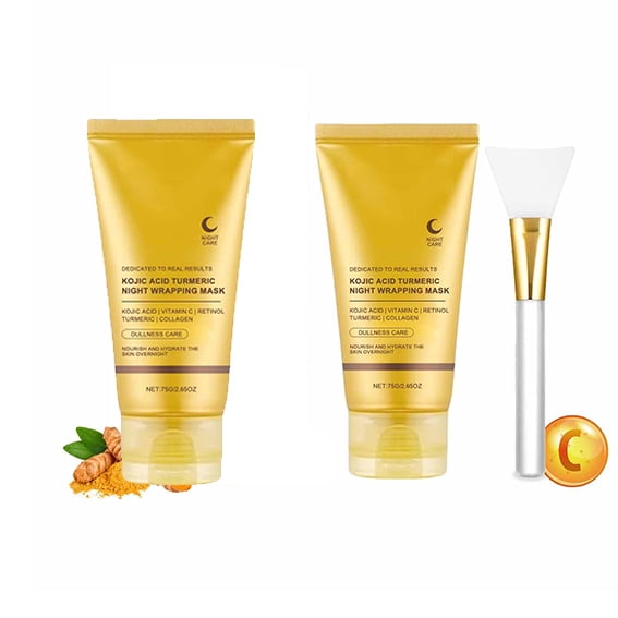 Turmeric Overnight Wrapping Peel Off Mask - Nourishing Collagen Treatment for Dull & Uneven Skin, Reduces Sagging & Improves Elasticity with Jelly Brush (2pc)
