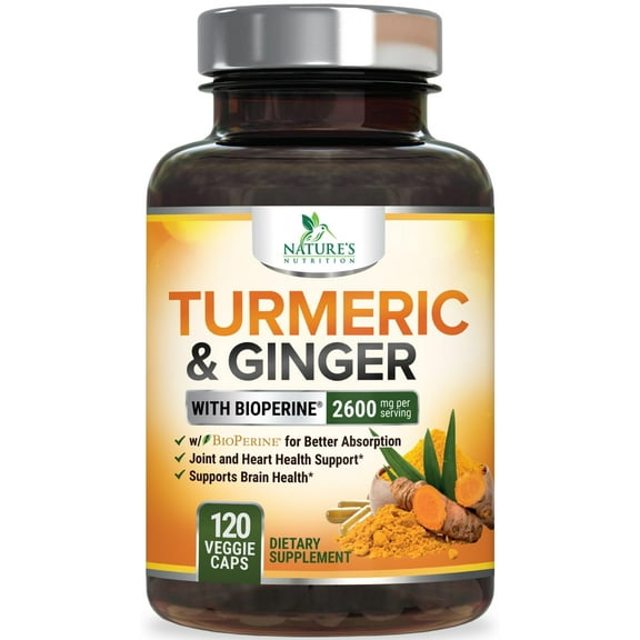 Turmeric Curcumin Supplement 2600mg - with Organic Ginger & Turmeric, BioPerine Black Pepper Extract 95% Curcuminoids - Advanced Absorption Joint & Antioxidant Extra Strength Support - 120 Capsules