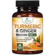 Turmeric Curcumin Supplement - 2000mg Organic Turmeric Per Serving - 95% Curcuminoids, Ginger & BioPerine Black Pepper for Best Absorption - Natural Vegan Joint Support, Bottled in USA - 60 Capsules