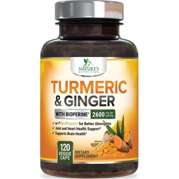 Turmeric Curcumin Supplement - 2000mg Organic Turmeric Per Serving - 95% Curcuminoids, Ginger & BioPerine Black Pepper for Best Absorption - Natural Vegan Joint Support, Bottled in USA - 120 Capsules