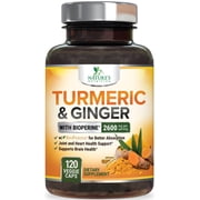 Turmeric Curcumin Supplement - 2000mg Organic Turmeric Per Serving - 95% Curcuminoids, Ginger & BioPerine Black Pepper for Best Absorption - Natural Vegan Joint Support, Bottled in USA - 120 Capsules