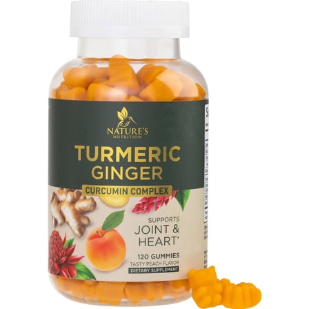 Turmeric Curcumin Supplement Gummies - 95% Curcuminoids with Turmeric & Ginger, Black Pepper for Best Absorption, Nature's Vegan Joint Support, Non-GMO, Gluten Free, Tasty Peach Flavor - 120 Gummies