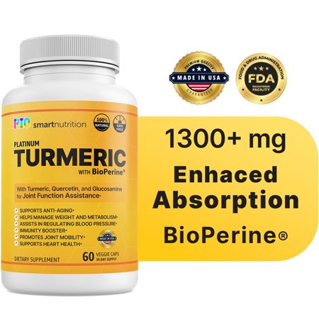 Turmeric Supplement with BioPerine, Quercetin, Glucosamine - High Absorption, 60 Count by Rio