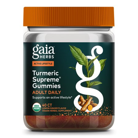Gaia Herbs Turmeric Supreme Adult Daily - Daily Support for Healthy, Active Lifestyle* - USDA Certified Organic Blend of Turmeric & Supportive Herbs - 40 Vegan Gummies (20 Servings)