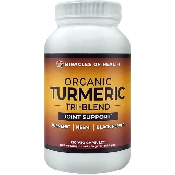 Turmeric Tri-Blend Daily Health Boost, Immune Defense and Joint Support | All-Natural Herbal Supplement| 120 Veg Capsules with Organic Neem, Black Pepper and Turmeric
