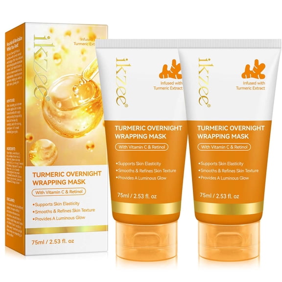 Turmeric Vitamin C Collagen Overnight Wrapping Peel Off Mask for Face, Saggy/Dull/Roughed Skin - 2Pack