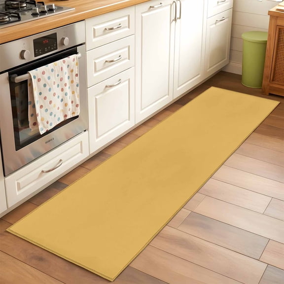 Turmeric Yellow Hallway Washable Runner Rug 2x6 Modern Solid Color Kitchen Runner Mat with Non Slip Backing Low Pile Thin Floor Carpet for Indoor Laundry Bedroom Bathroom Living Room