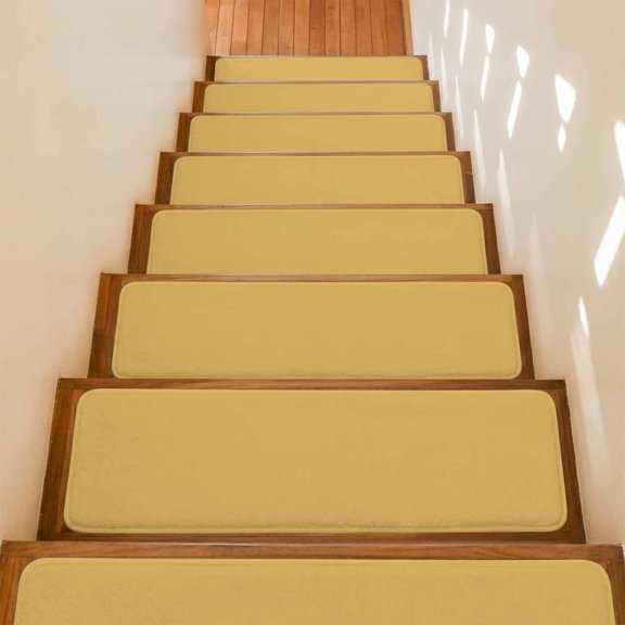 Turmeric Yellow Stair Treads Non Slip for Steps Modern Solid Color 4 Pcs Reusable Adhesive Stair Runner Mats for Dogs Elders Carpet Treads Rugs for Staircase 8x30 In