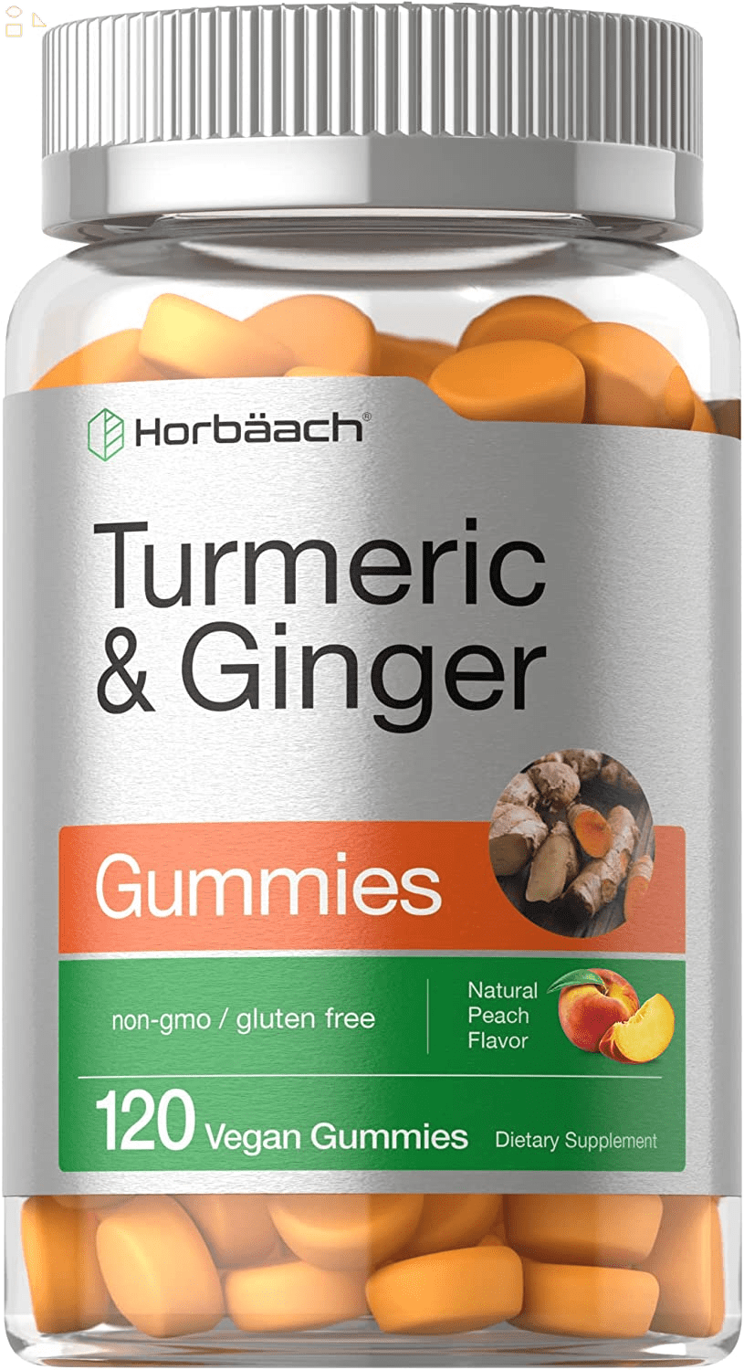 Turmeric and Ginger Gummies 120 Count Peach Flavor Vegan NonGmo