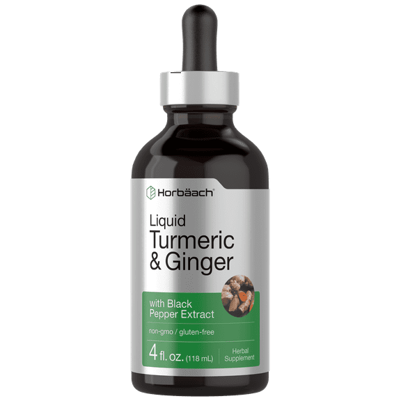 Turmeric and Ginger Supplement 4 fl oz | with Black Pepper | Herbal Liquid Extract | Vegan, Non-GMO, Gluten Free | By Horbaach