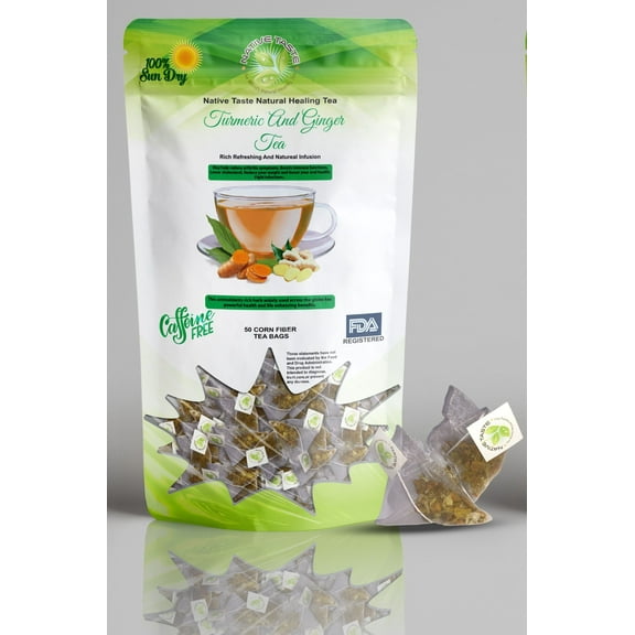 Turmeric and Ginger Tea 50 Pyramid Corn Fiber Teabags100% Sun Dry Cut and Sift Tea Leaves in Pyramid Teabags100 percent Natural Taste!