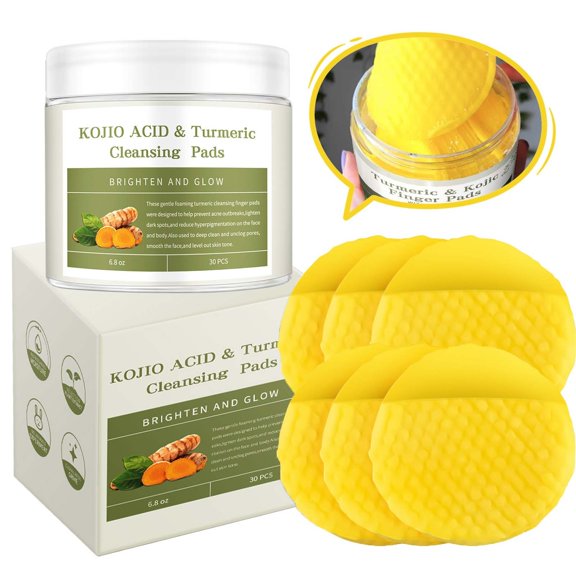 Turmeric and Kojic Acid Exfoliating Cleansing Pads for Face, 25 Count, with Aloe Vera for Soft, Smooth Skin