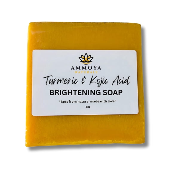 Ammoya Naturals Handcrafted Turmeric & Kojic Soap Bar Gentle Face & Body Cleanser with Goat Milk & Essential Oils, Creamy Lather, 4 oz
