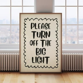 Turn Off Big Light Poster Neutral Living Room Whimsical Wall Art Neutral Hand-Drawn Retro Bedroom Poster Art Cream And Black Cool Living Room Unframed Paper Print