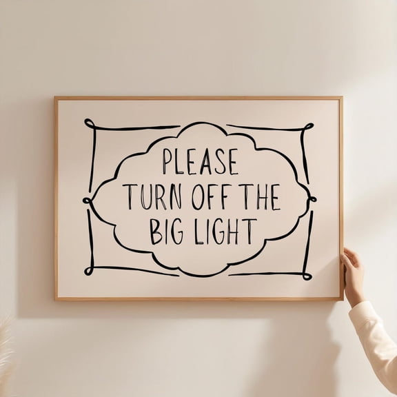 Turn Off Big Light Poster Whimsical Wall Art Nursery Neutral Hand-Drawn Retro Bedroom Poster Vintage Girl Nursery Art Landscape Cream & Black UNFRAMED Poster, Wall Art for Decor, Present, 12x18