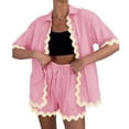 thumbnail image 1 of Turn-Down Collar Women Short Sleeve 2 Pieces Sets Cardigan Tops & Shorts, 1 of 1
