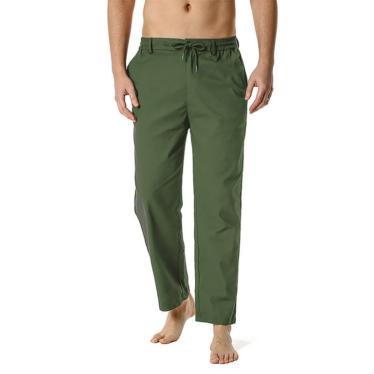 Turn Head All Summer POROPL Cotton Linen With Elastic Waist Drawcord Daily Casual Straight Sports Pajama Pants for Men Clearance Green Size 12