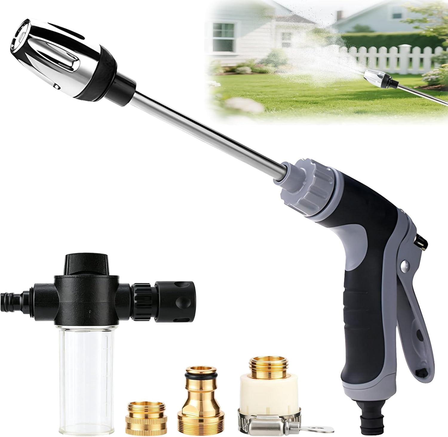 Turn Any Hose into a High Pressure Water Cleaning Jet, 2026 New Power Jet Water with High Pressure Hose Nozzle,Adjustable Hose Nozzle with Three Spray Modes for Yard Pets Car