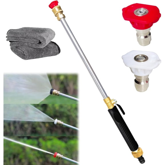 Turn Any Hose Into A High Pressure Water Jet, Jet Nozzle Power Washer for Garden Hose, Includes 3 High Pressure Nozzles and Quick Connectors, Spray Nozzle for Patio Garden Outdoor Cleaning (Black)