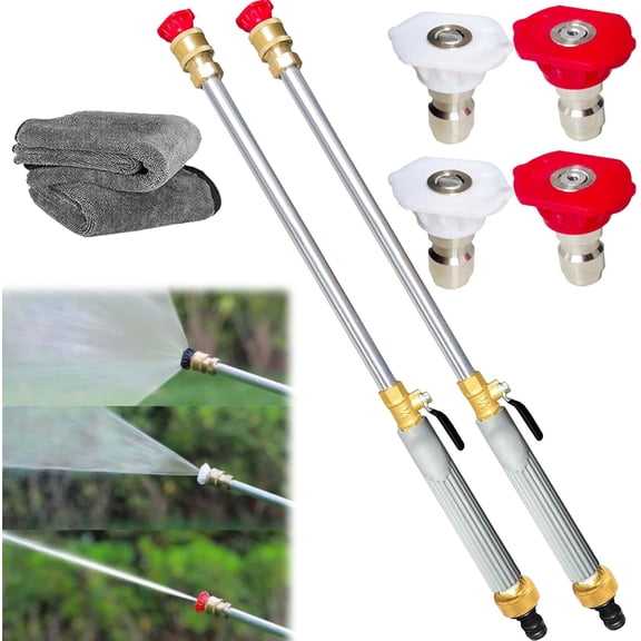 Turn Any Hose Into A High Pressure Water Jet, Jet Nozzle Power Washer for Garden Hose, Includes 3 High Pressure Nozzles and Quick Connectors, Spray Nozzle for Patio Garden Outdoor Cleaning (Grey*2)
