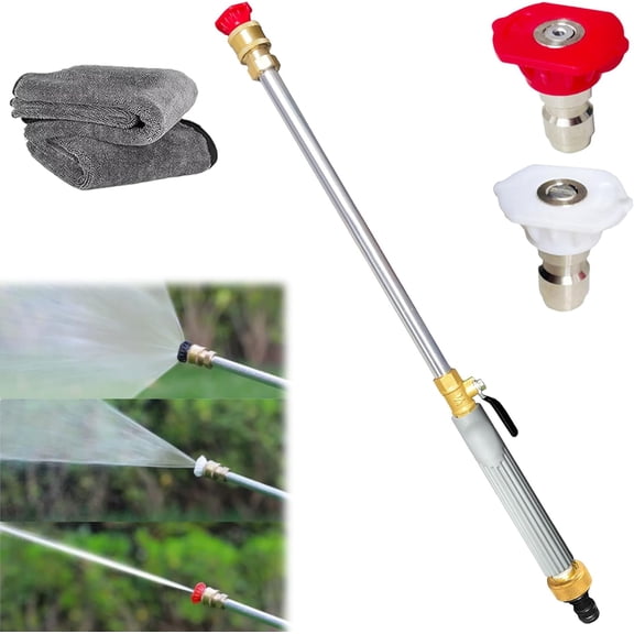 Turn Any Hose Into A High Pressure Water Jet, Jet Nozzle Power Washer for Garden Hose, Includes 3 High Pressure Nozzles and Quick Connectors, Spray Nozzle for Patio Garden Outdoor Cleaning (Grey)