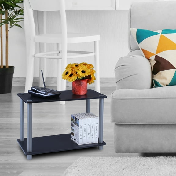 Turn-N-Tube 2-Tier No Tools Tube Shelf/End Table, Black/Grey