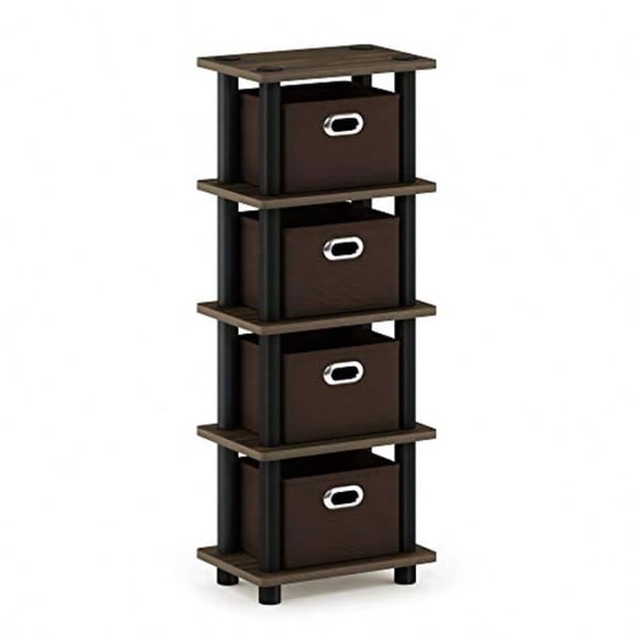 Turn-N-Tube 4-Bins System Rack Columbia Walnut/Black/Dark Brown