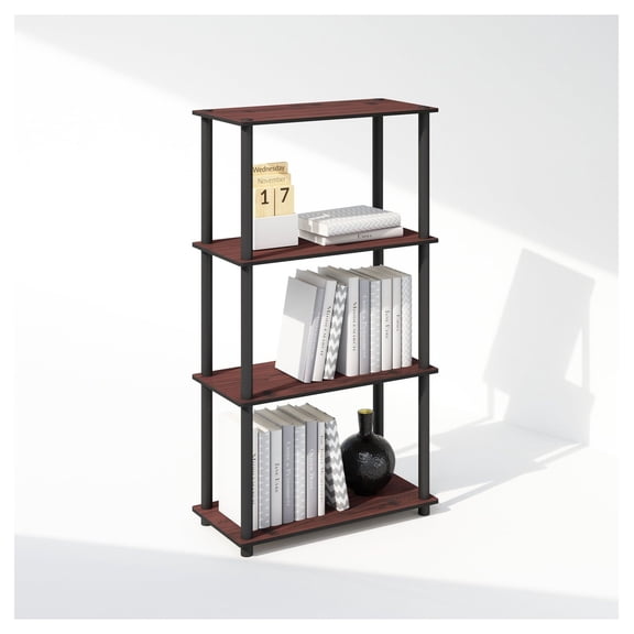 Turn-N-Tube 4-Tier Shelf Display Rack - Bookcase Shelving Unit - Dark Cherry/Black - Multipurpose Storage for Home, Office, Living Room