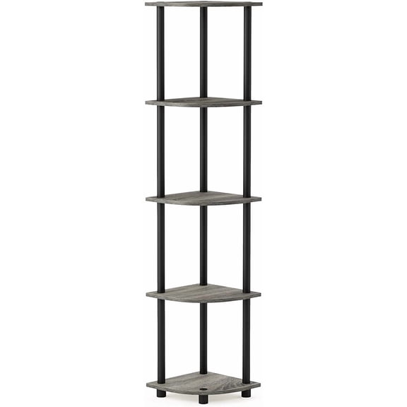 Turn-N-Tube 5 Tier Corner Display Rack Multipurpose Shelving Unit, 1-Pack, French Oak Grey/Black