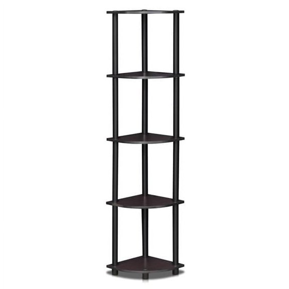 Turn-N-Tube 5 Tier Corner Display Rack Multipurpose Shelving Unit, Dark Walnut