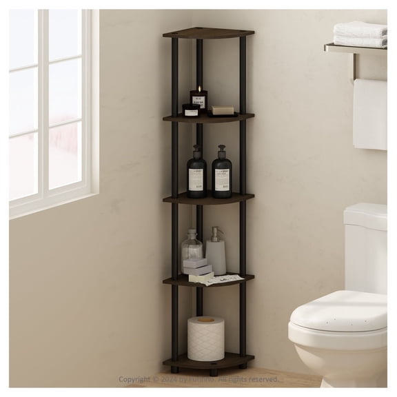 Turn-N-Tube 5 Tier Corner Shelf, Dark Brown - Multipurpose Display Rack for Living Room, Bedroom, Office - Space Saving Design, Easy Assembly