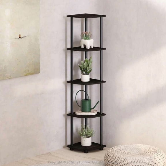 Turn-N-Tube 5 Tier Multipurpose Corner Display Rack Shelving Unit, Espresso/Black