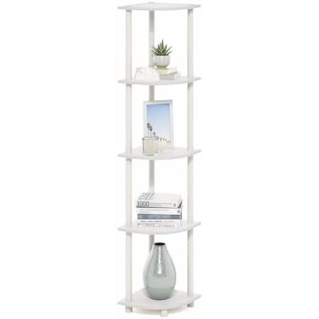 Turn-N-Tube Corner Shelf, 5-Tier Corner Bookshelf, Open Storage Shelves, for Organization and Storage, Living Room, Home Office, Garage, Bedroom, White