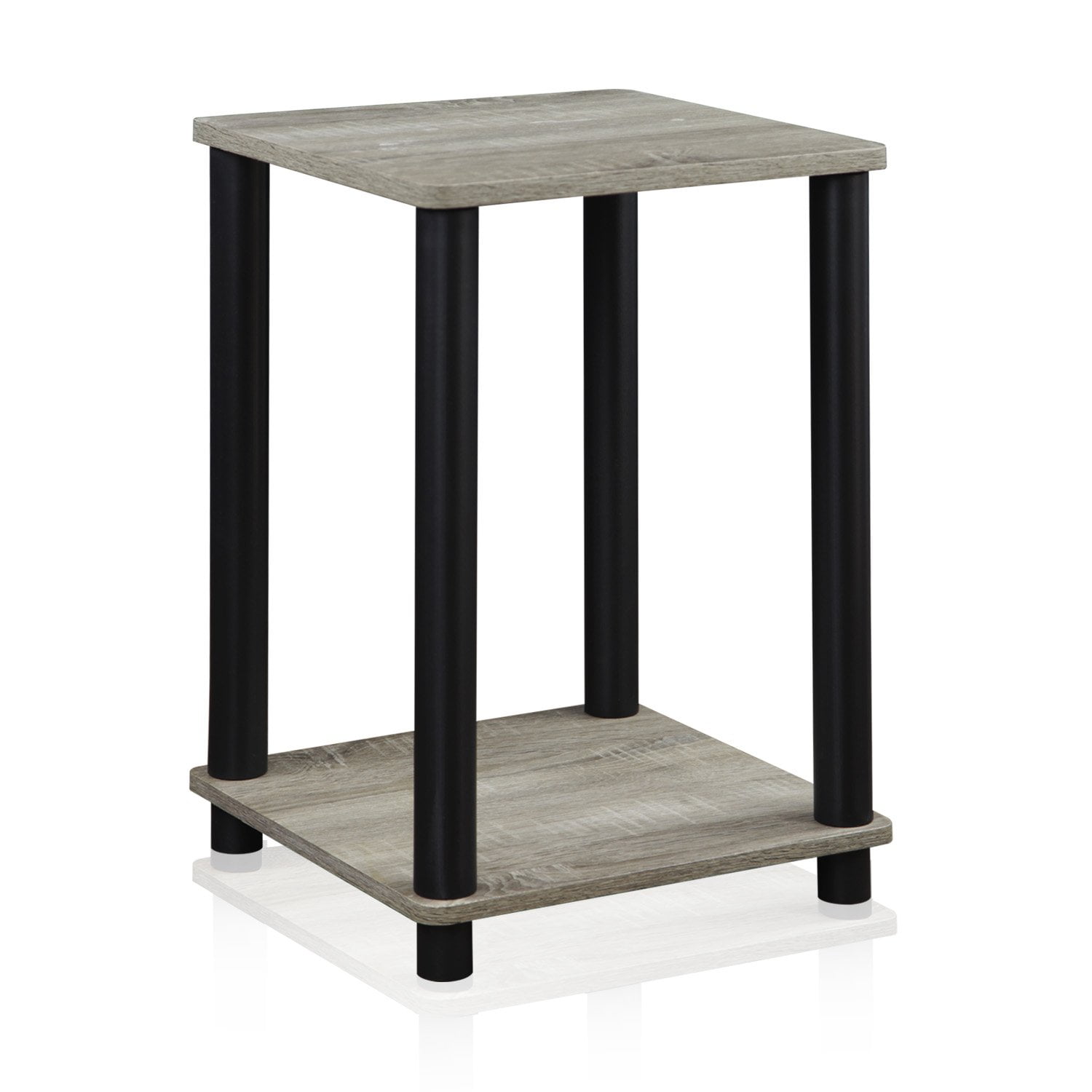 Modern French Oak Grey Square Wood and Metal End Table