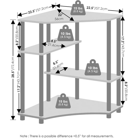Turn-N-Tube Multipurpose Corner Shelf, Display Rack, Bookshelf, French Oak/Black