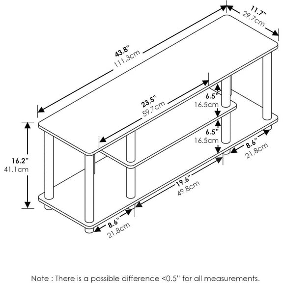 Turn-N-Tube No Tools 3D 3-Tier Entertainment TV Stand up to 50 inch TV, Round Tubes, Dark Brown / Black