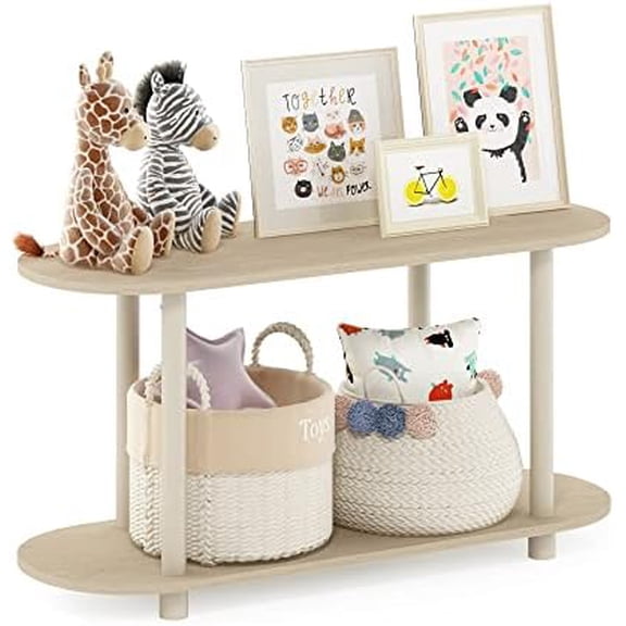 Turn-N-Tube No Tools Modern Oval Side Table, Bauhaus Oak/Beige